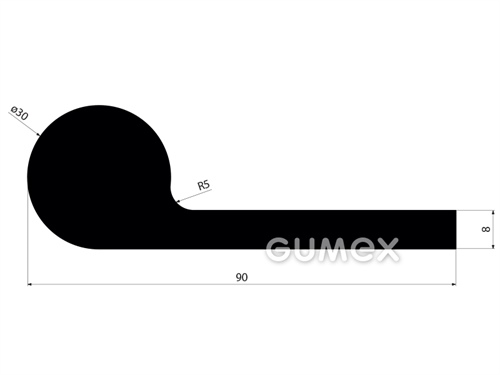 "P" Gummiprofil, 90x30/8mm, NBR, 70°ShA, -40°C/+70°C, schwarz, 